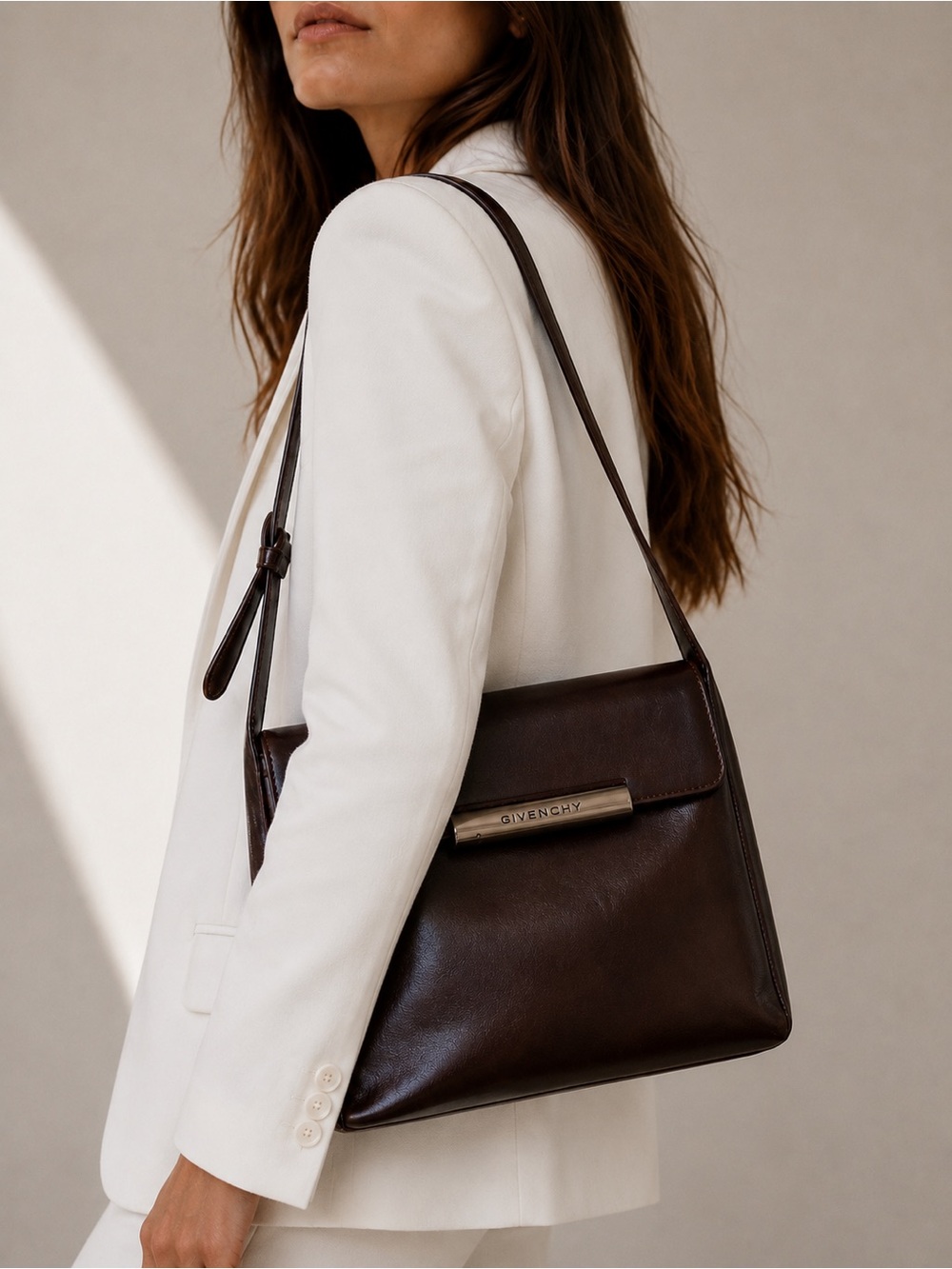 GIVENCHY Whip Rich Brown Leather Shoulder Bag
